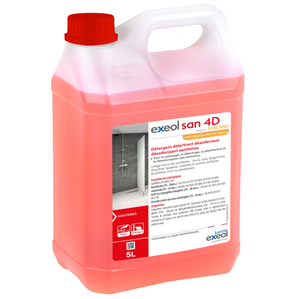 EXEOL SAN 4D - Détergent Détartrant Désinfectant Désodorisant sanitaires 5L - SODEL